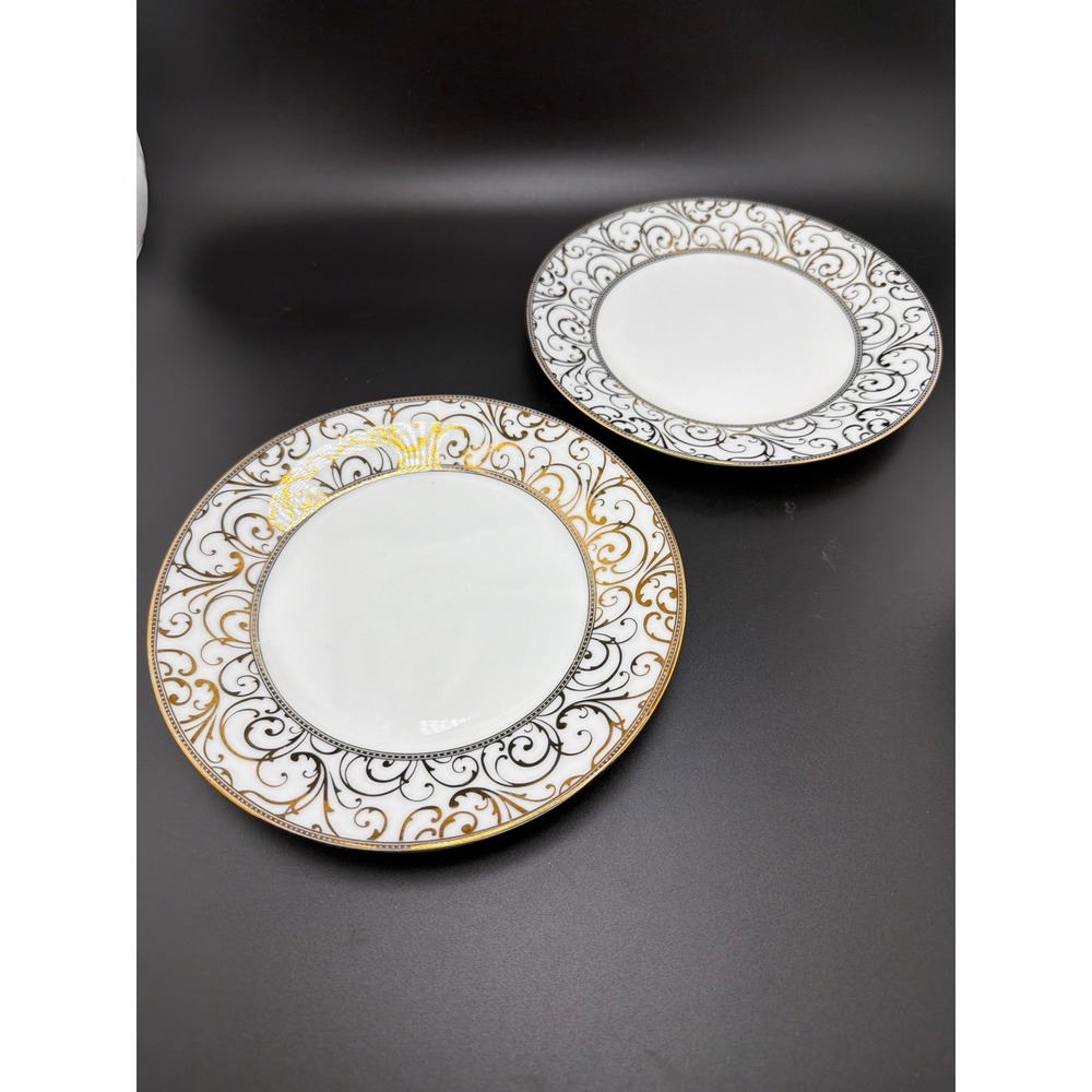 Ciroa Luxe Fiori Gold Porcelain Salad Plates Set of 2 Scrollwork 7.5"